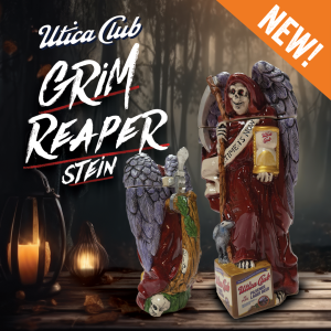 Unleash the spirit of the season with Saranac's stunning Grim Reaper Stein, a must-have spooky collectible for the ultimate craft beer enthusiast